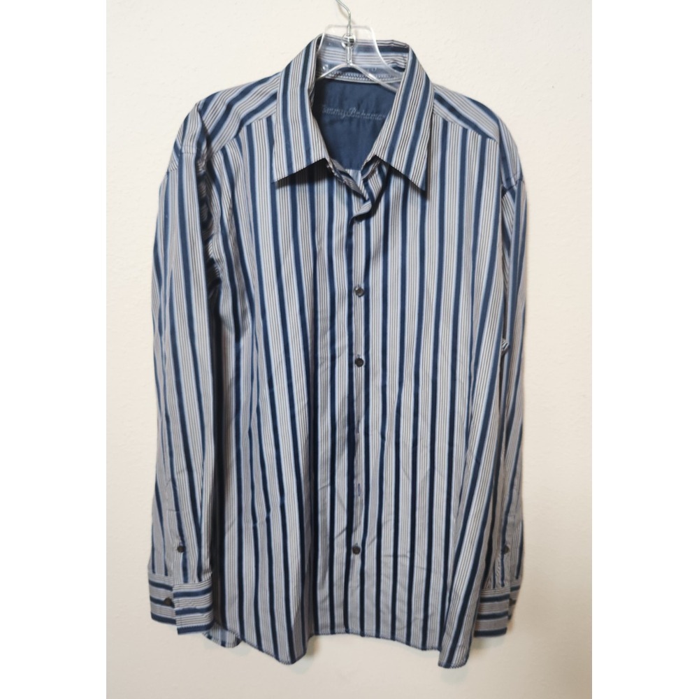 Tommy Bahama 100% Silk Mens Long Sleeve Blue Stripe Button Down Office Classic L